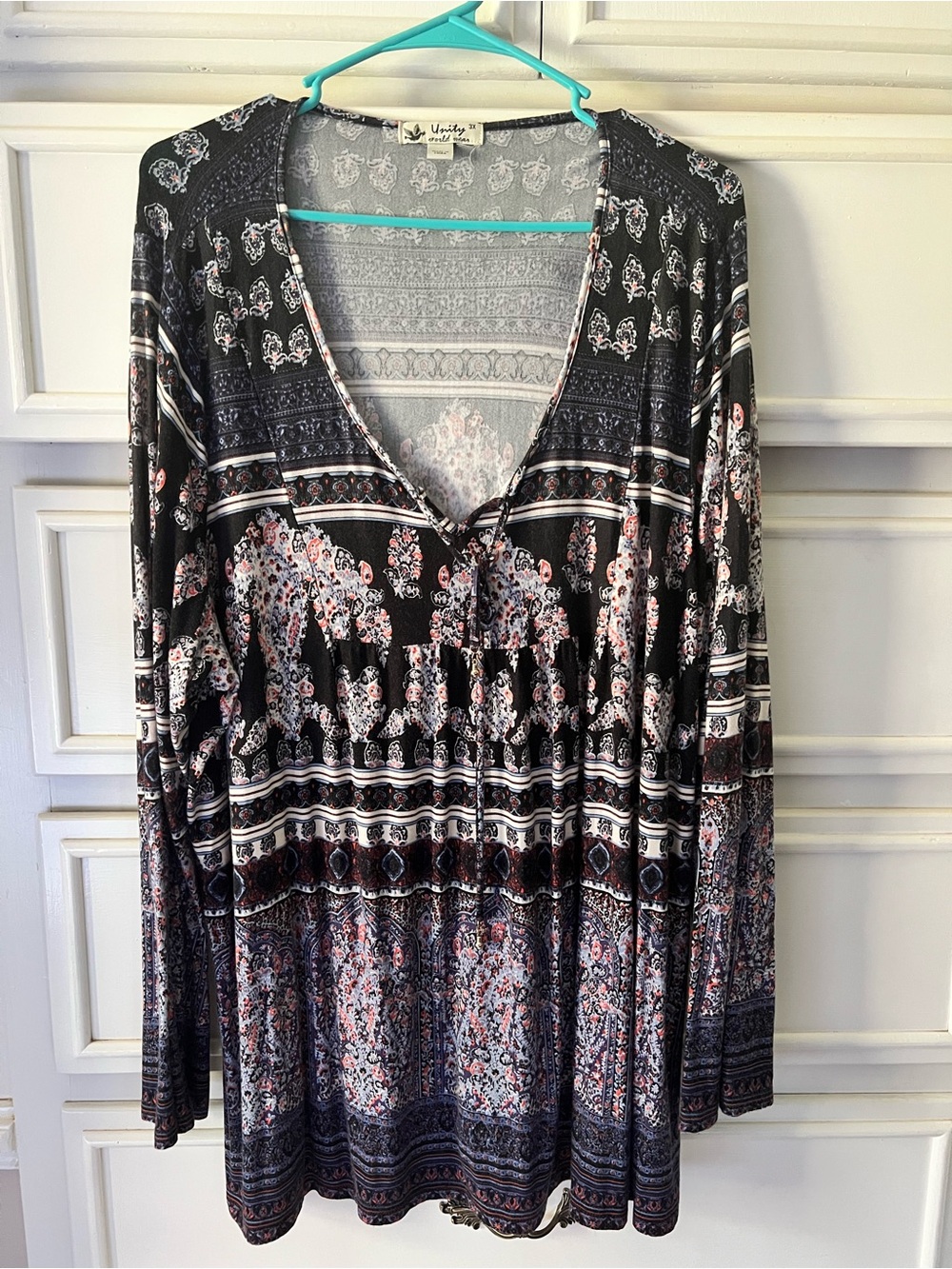 Unity Floral Boho V-Neck Long Sleeve Top Size 3xl